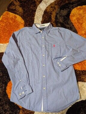 U.S. Polo Assn. Blue Check Dress Shirt with Pink Logo